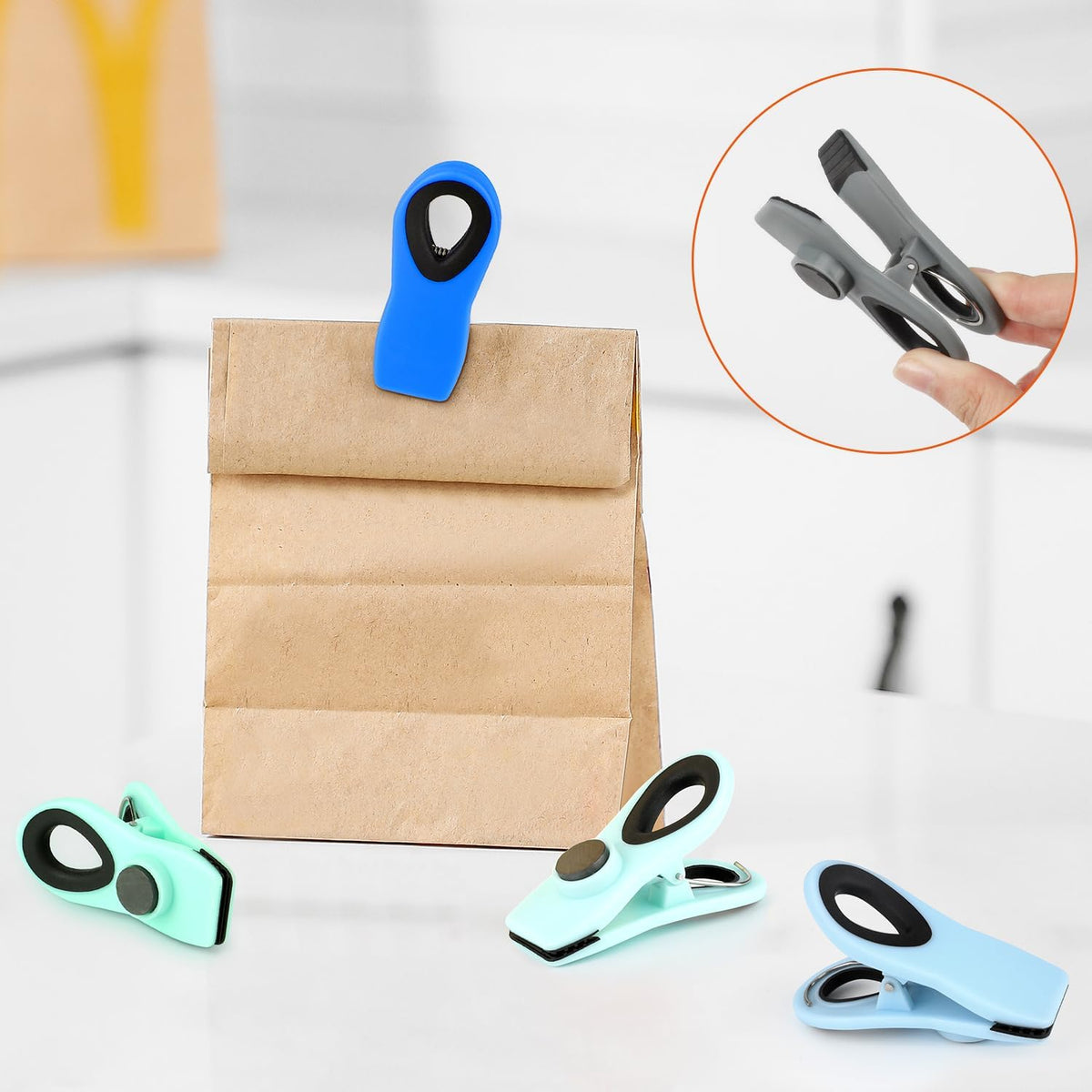 Chip Clips, Magnetic Bag Clips for Food Storage, 12 Pack, Neutral