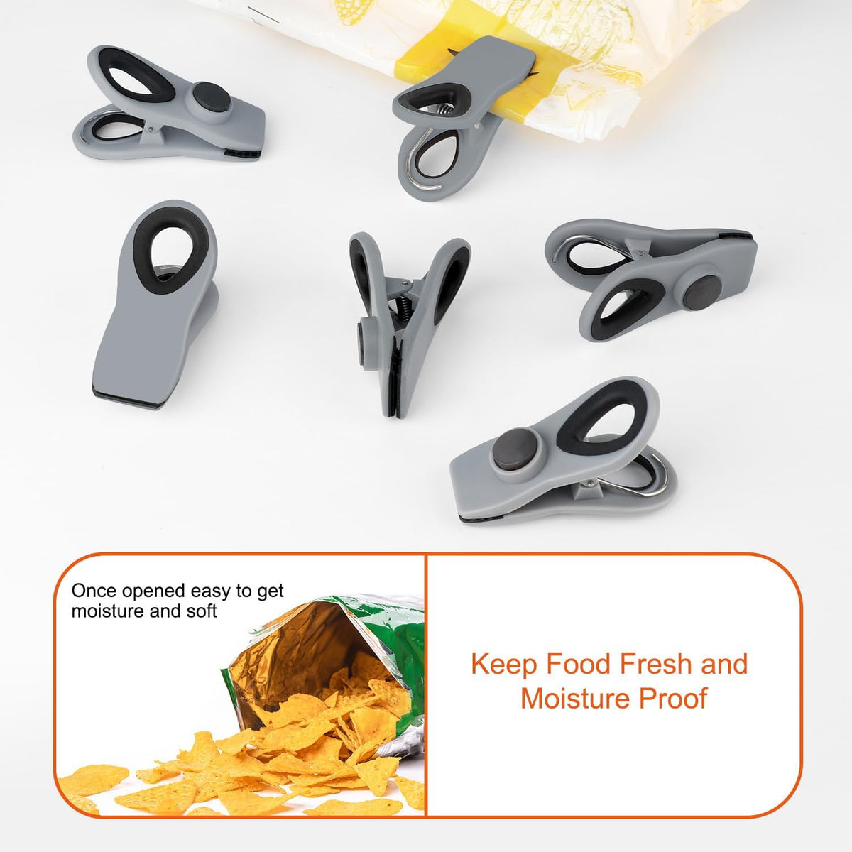 Chip Clips, Magnetic Bag Clips for Food Storage, 12 Pack, Neutral
