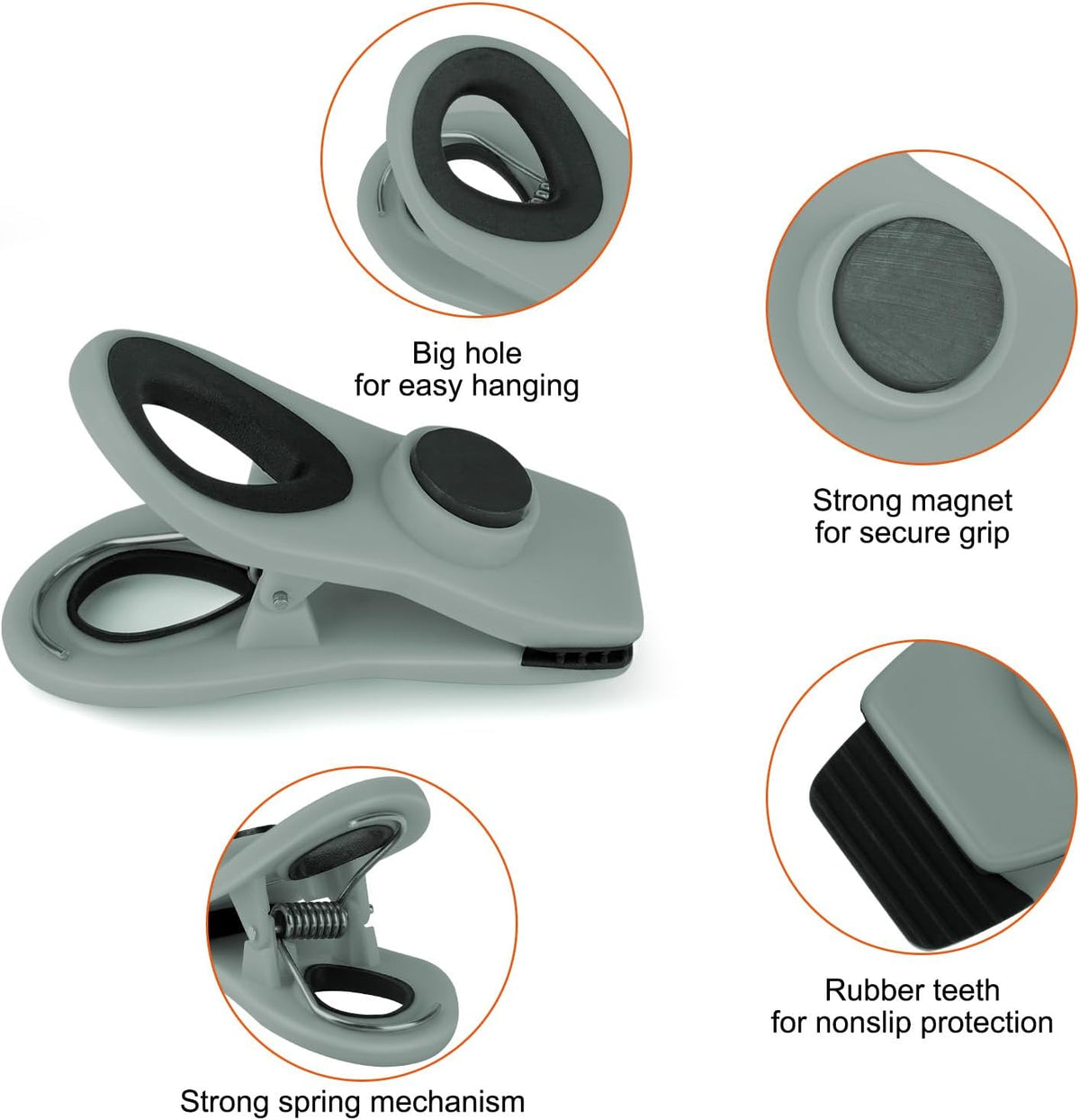 Chip Clips, Magnetic Bag Clips for Food Storage, 12 Pack, Neutral