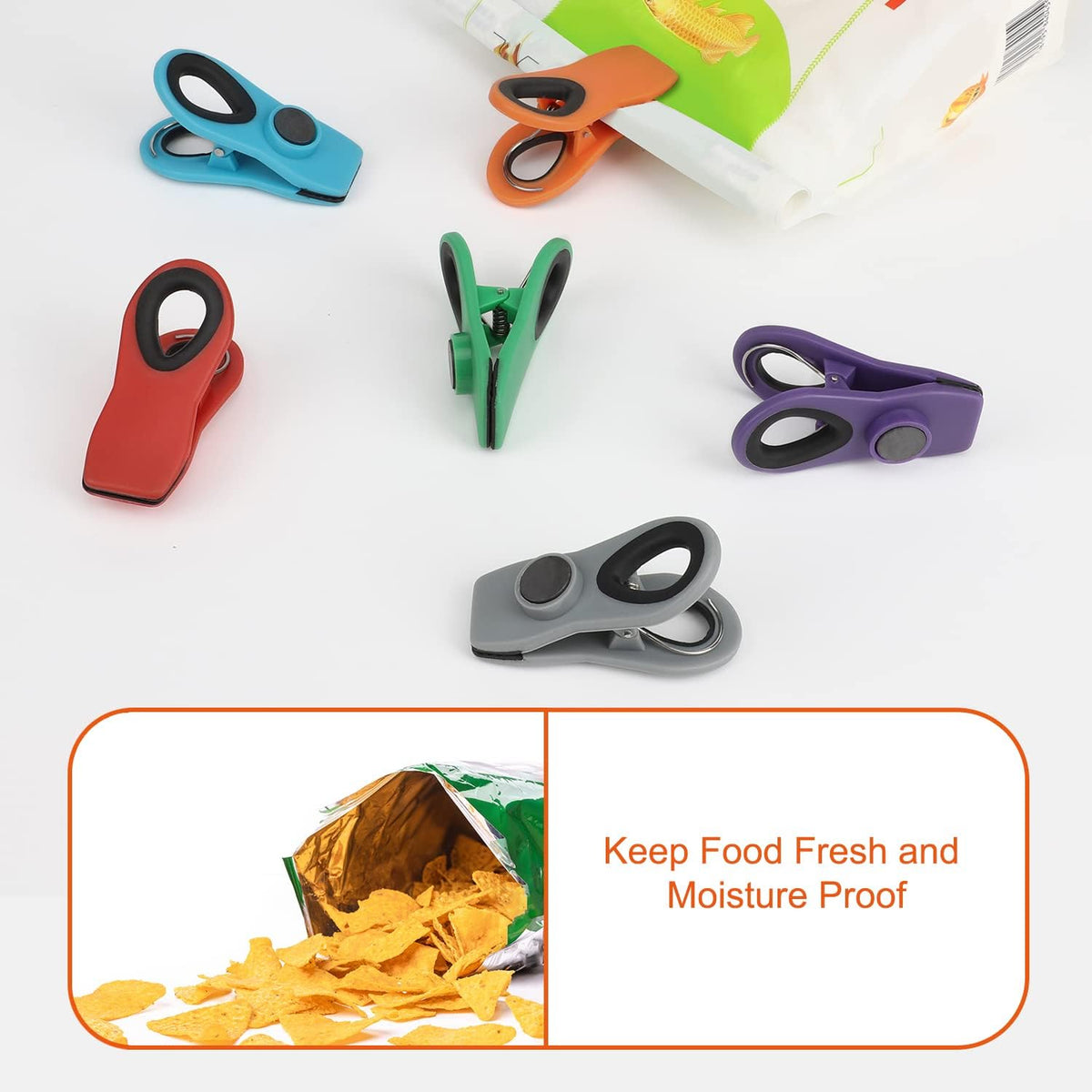 Chip Clips, Magnetic Bag Clips for Food Storage, 12 Pack, Neutral