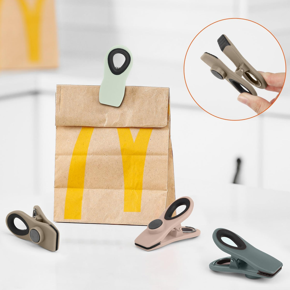 Chip Clips, Magnetic Bag Clips for Food Storage, 12 Pack, Neutral