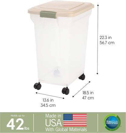 Dog Food Storage Container, Up to 58 lbs, Smoke Black, Made in USA | Wheels for Mobility, Airtight Seal, BPA-Free, Best for Bird Seed, Cat food, Cat Litter, Chicken Feed, Pellets