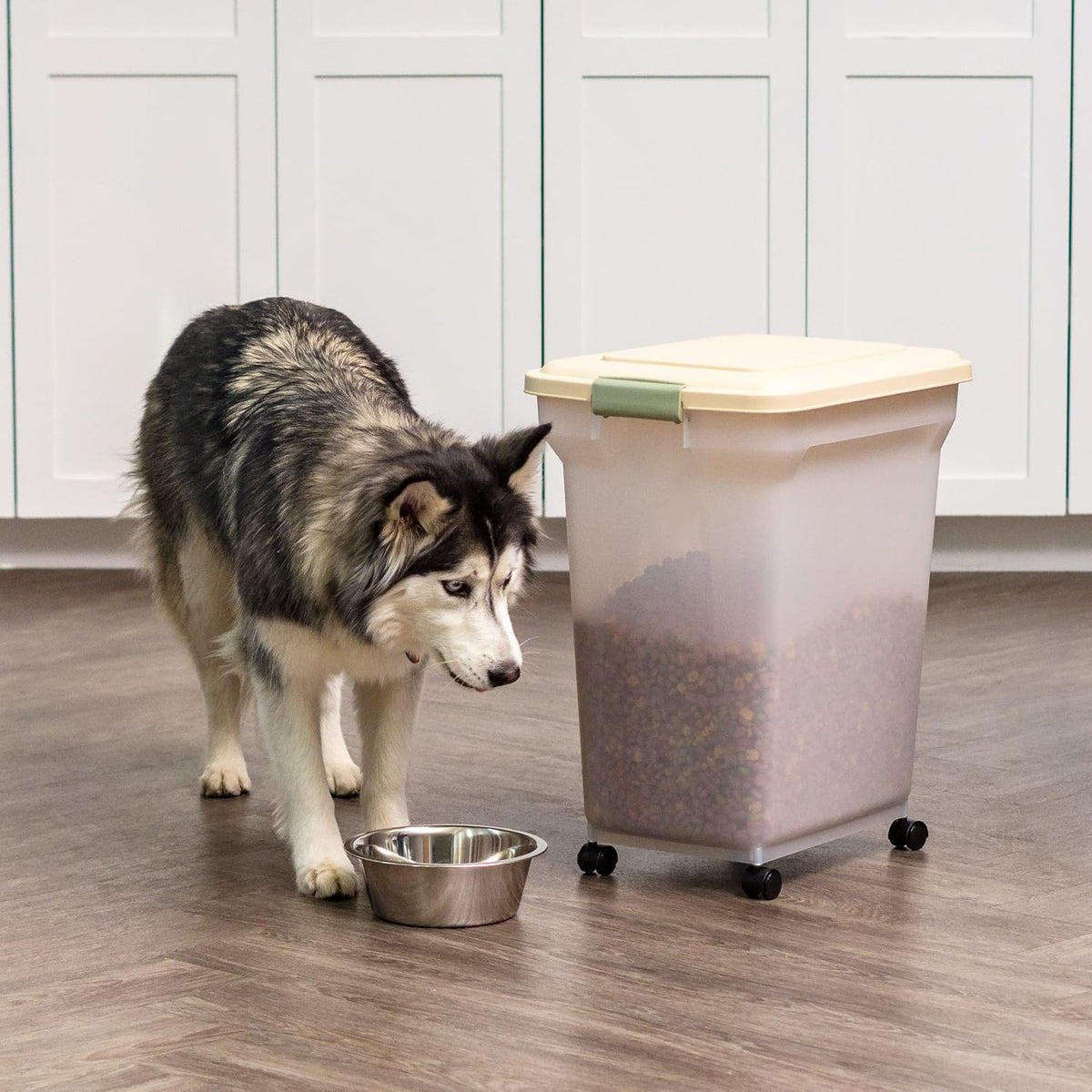 Dog Food Storage Container, Up to 58 lbs, Smoke Black, Made in USA | Wheels for Mobility, Airtight Seal, BPA-Free, Best for Bird Seed, Cat food, Cat Litter, Chicken Feed, Pellets