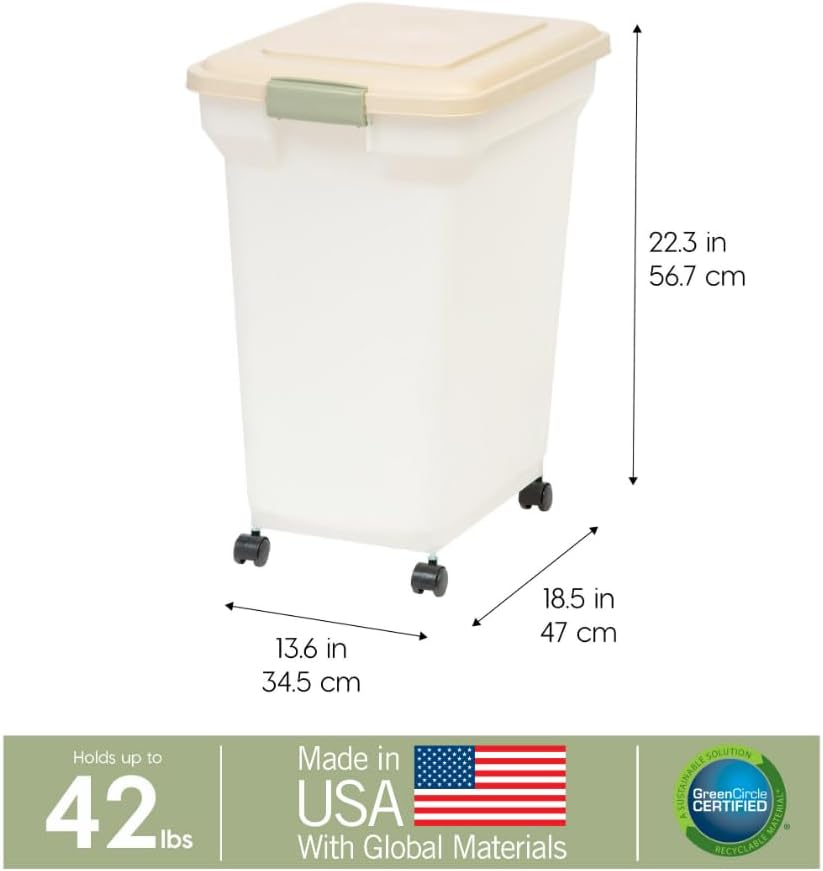 Dog Food Storage Container, Up to 58 lbs, Smoke Black, Made in USA | Wheels for Mobility, Airtight Seal, BPA-Free, Best for Bird Seed, Cat food, Cat Litter, Chicken Feed, Pellets