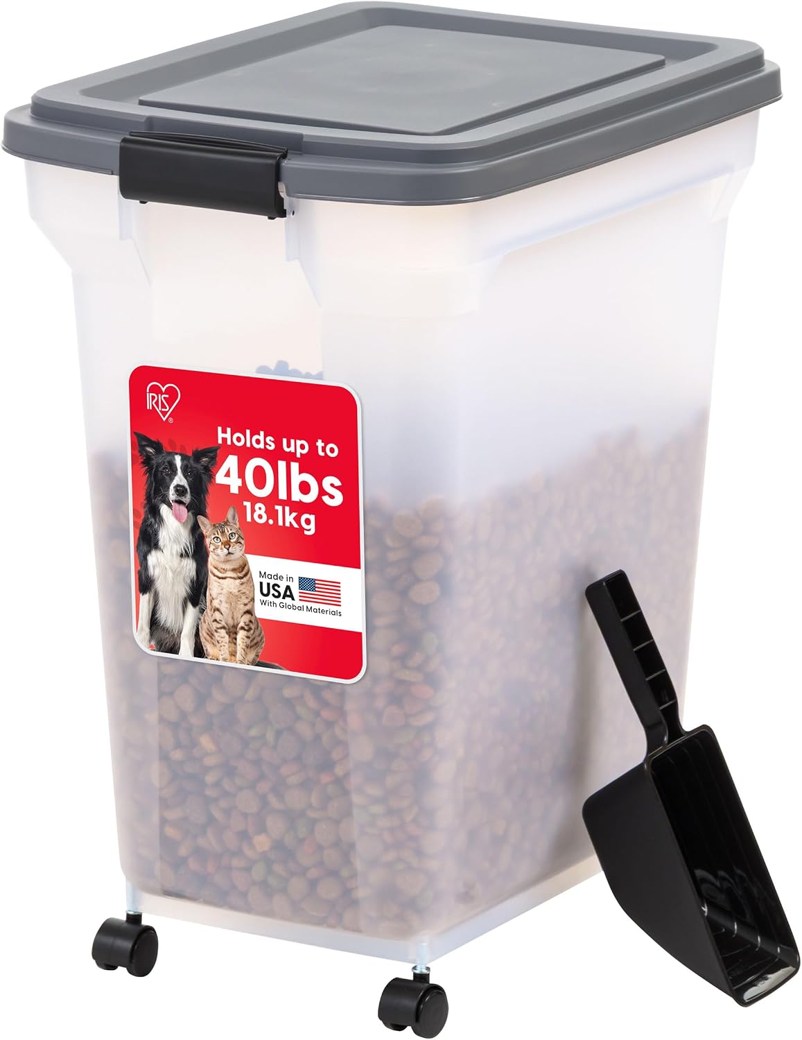 Dog Food Storage Container, Up to 58 lbs, Smoke Black, Made in USA | Wheels for Mobility, Airtight Seal, BPA-Free, Best for Bird Seed, Cat food, Cat Litter, Chicken Feed, Pellets