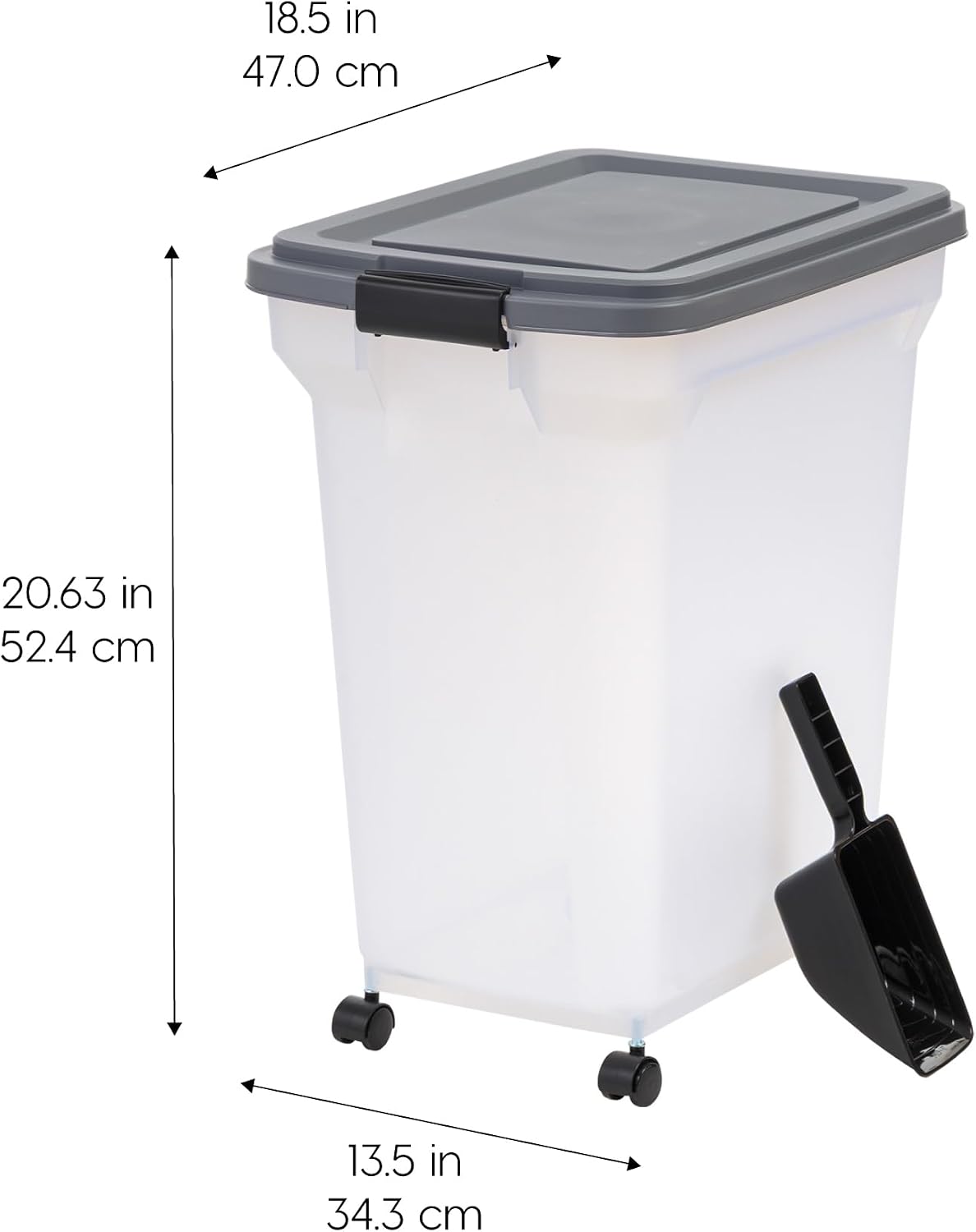 Dog Food Storage Container, Up to 58 lbs, Smoke Black, Made in USA | Wheels for Mobility, Airtight Seal, BPA-Free, Best for Bird Seed, Cat food, Cat Litter, Chicken Feed, Pellets