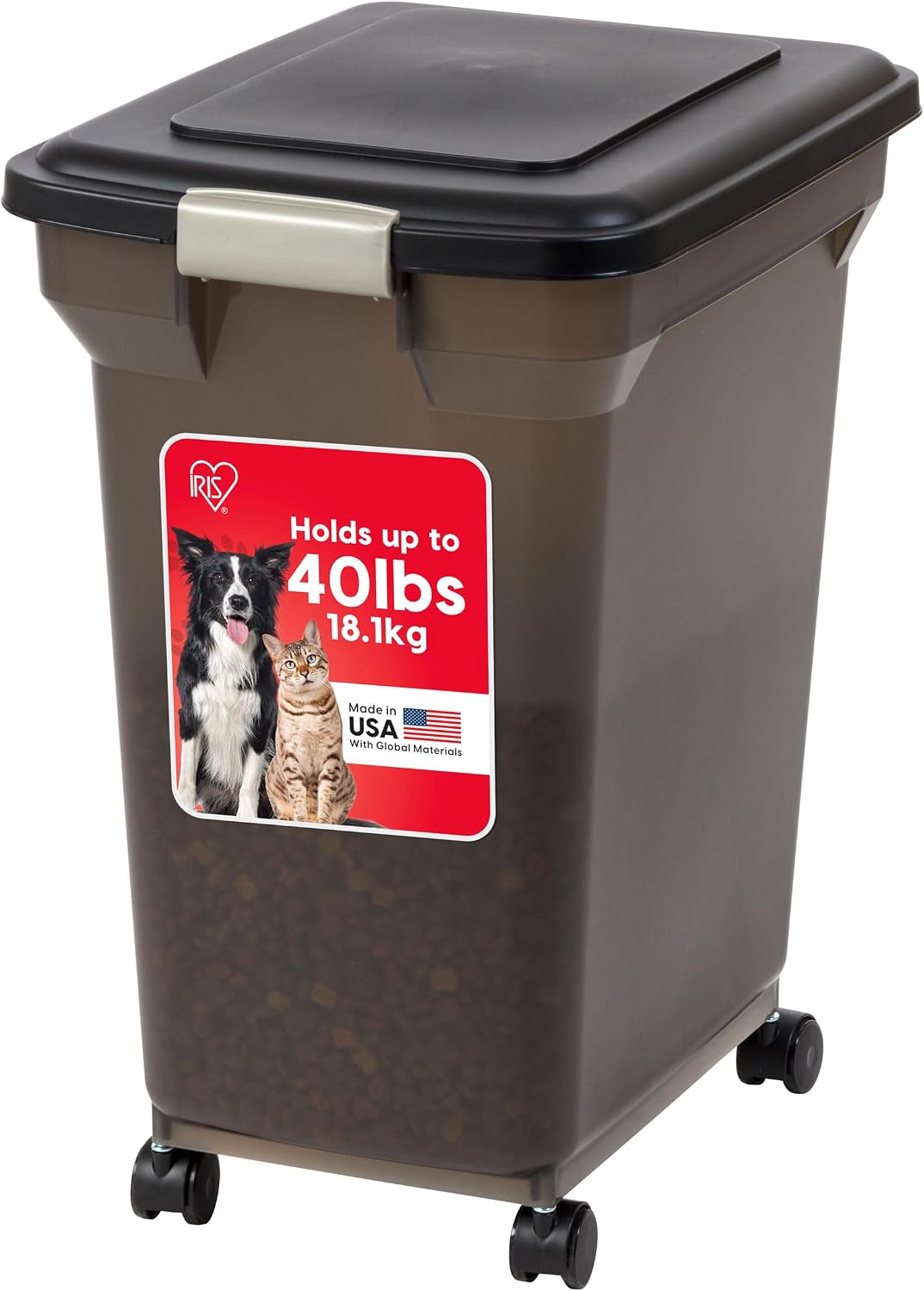 Dog Food Storage Container, Up to 58 lbs, Smoke Black, Made in USA | Wheels for Mobility, Airtight Seal, BPA-Free, Best for Bird Seed, Cat food, Cat Litter, Chicken Feed, Pellets