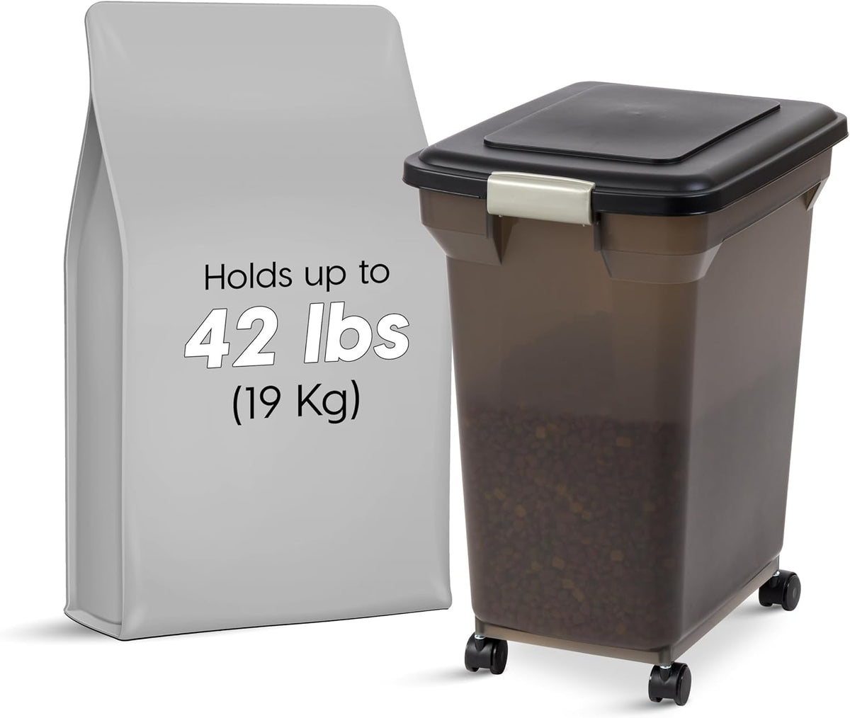 Dog Food Storage Container, Up to 58 lbs, Smoke Black, Made in USA | Wheels for Mobility, Airtight Seal, BPA-Free, Best for Bird Seed, Cat food, Cat Litter, Chicken Feed, Pellets
