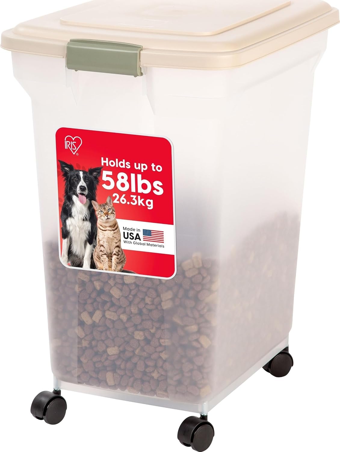 Dog Food Storage Container, Up to 58 lbs, Smoke Black, Made in USA | Wheels for Mobility, Airtight Seal, BPA-Free, Best for Bird Seed, Cat food, Cat Litter, Chicken Feed, Pellets