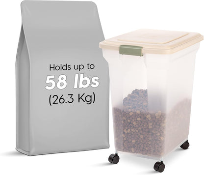 Dog Food Storage Container, Up to 58 lbs, Smoke Black, Made in USA | Wheels for Mobility, Airtight Seal, BPA-Free, Best for Bird Seed, Cat food, Cat Litter, Chicken Feed, Pellets