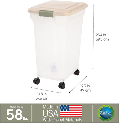 Dog Food Storage Container, Up to 58 lbs, Smoke Black, Made in USA | Wheels for Mobility, Airtight Seal, BPA-Free, Best for Bird Seed, Cat food, Cat Litter, Chicken Feed, Pellets