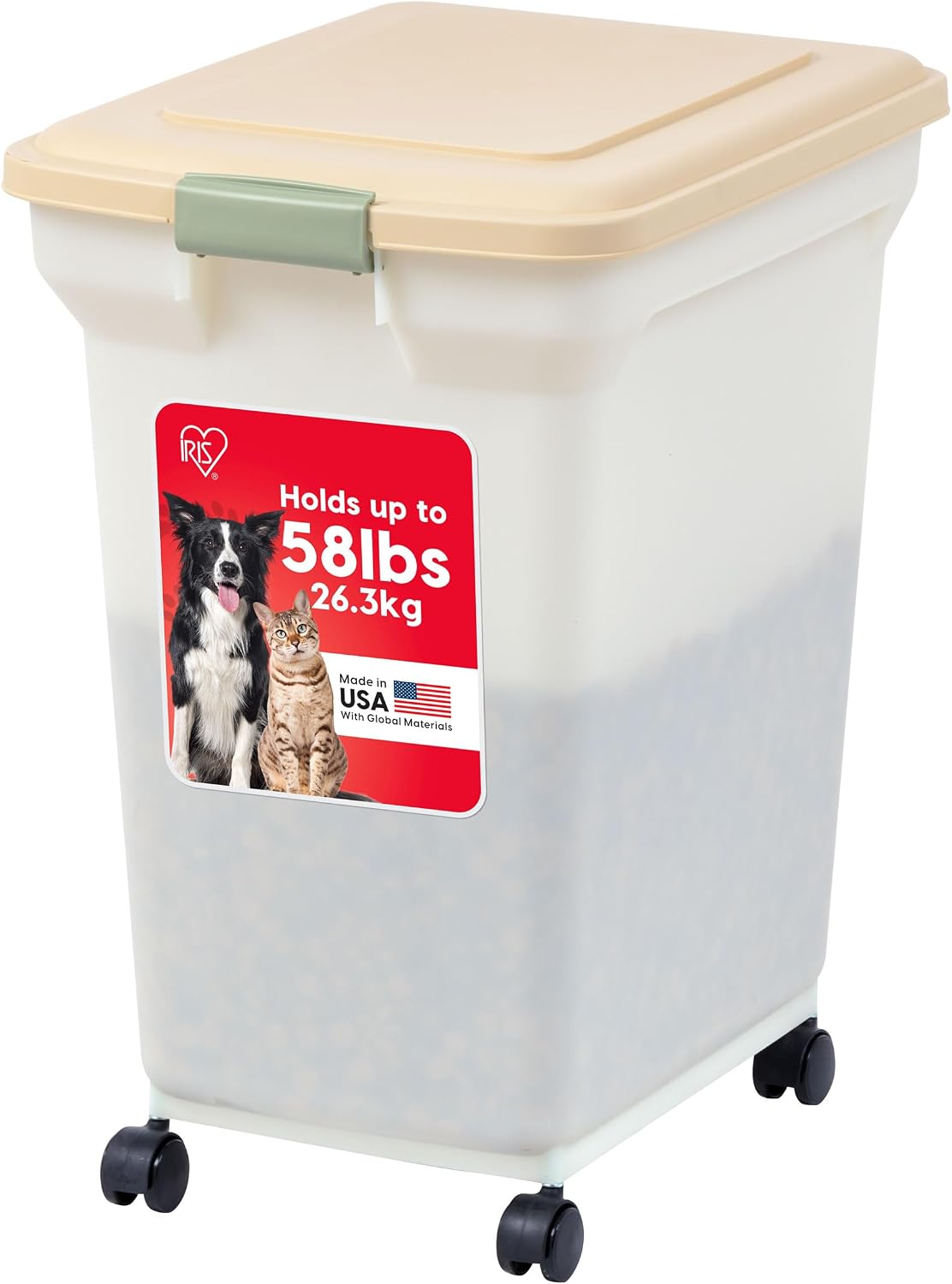 Dog Food Storage Container, Up to 58 lbs, Smoke Black, Made in USA | Wheels for Mobility, Airtight Seal, BPA-Free, Best for Bird Seed, Cat food, Cat Litter, Chicken Feed, Pellets