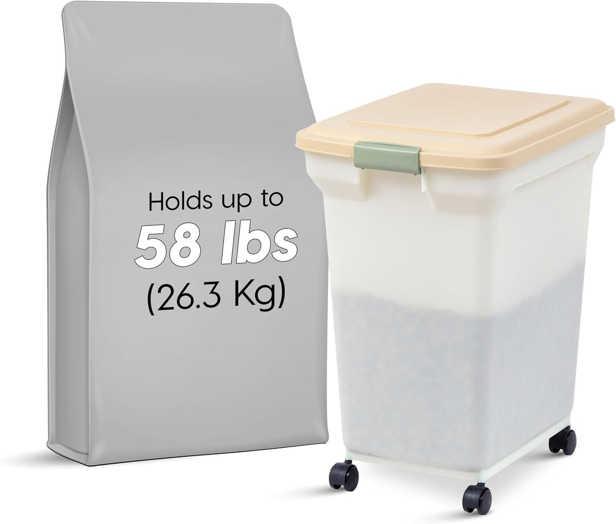 Dog Food Storage Container, Up to 58 lbs, Smoke Black, Made in USA | Wheels for Mobility, Airtight Seal, BPA-Free, Best for Bird Seed, Cat food, Cat Litter, Chicken Feed, Pellets