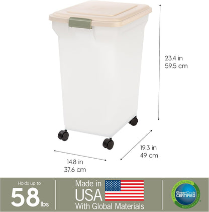 Dog Food Storage Container, Up to 58 lbs, Smoke Black, Made in USA | Wheels for Mobility, Airtight Seal, BPA-Free, Best for Bird Seed, Cat food, Cat Litter, Chicken Feed, Pellets