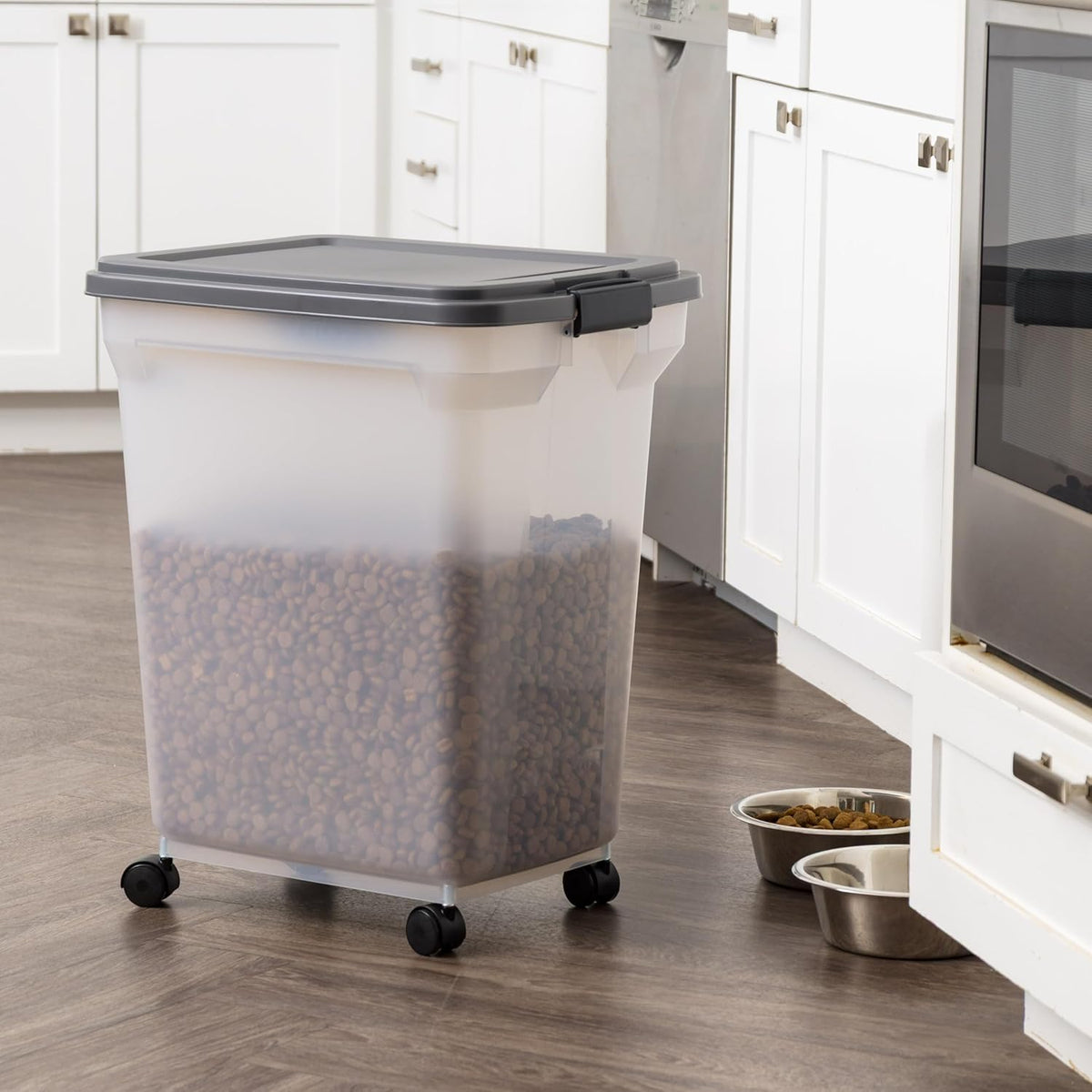 Dog Food Storage Container, Up to 58 lbs, Smoke Black, Made in USA | Wheels for Mobility, Airtight Seal, BPA-Free, Best for Bird Seed, Cat food, Cat Litter, Chicken Feed, Pellets