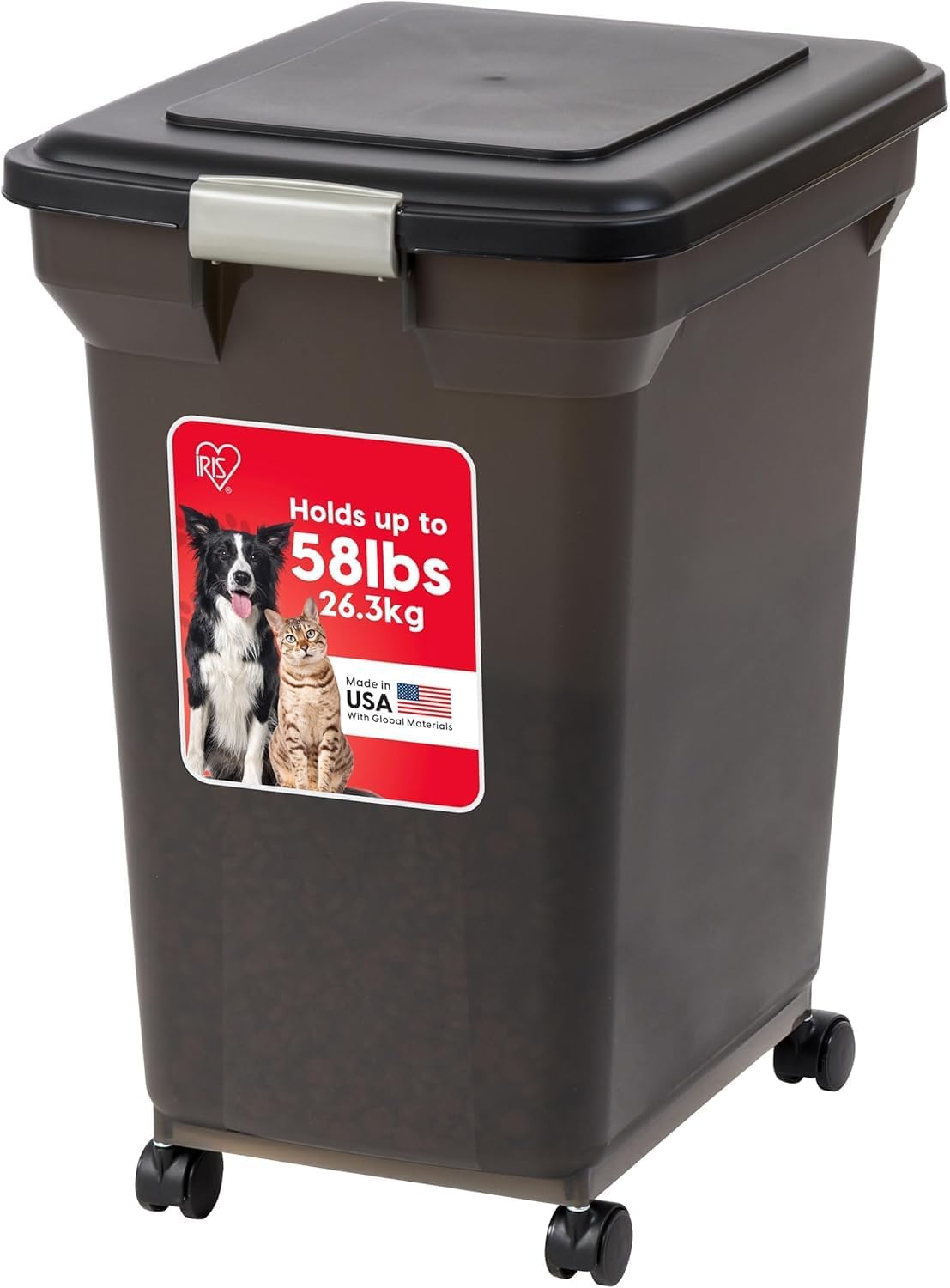 Dog Food Storage Container, Up to 58 lbs, Smoke Black, Made in USA | Wheels for Mobility, Airtight Seal, BPA-Free, Best for Bird Seed, Cat food, Cat Litter, Chicken Feed, Pellets