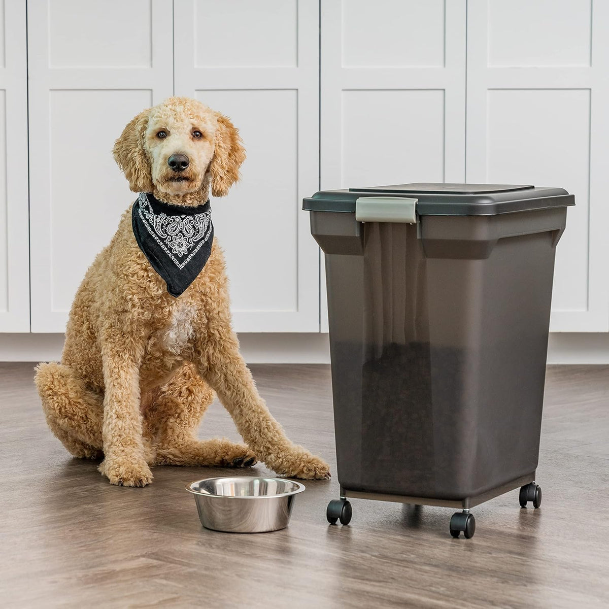 Dog Food Storage Container, Up to 58 lbs, Smoke Black, Made in USA | Wheels for Mobility, Airtight Seal, BPA-Free, Best for Bird Seed, Cat food, Cat Litter, Chicken Feed, Pellets