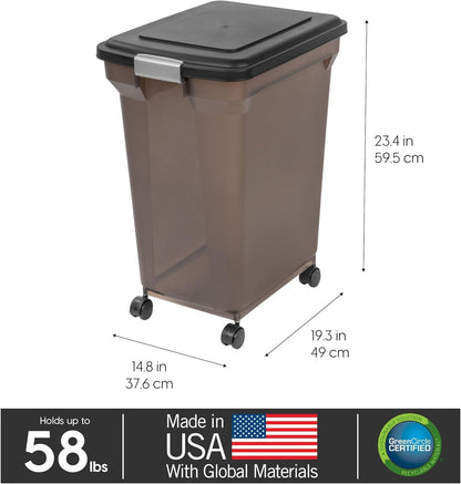 Dog Food Storage Container, Up to 58 lbs, Smoke Black, Made in USA | Wheels for Mobility, Airtight Seal, BPA-Free, Best for Bird Seed, Cat food, Cat Litter, Chicken Feed, Pellets
