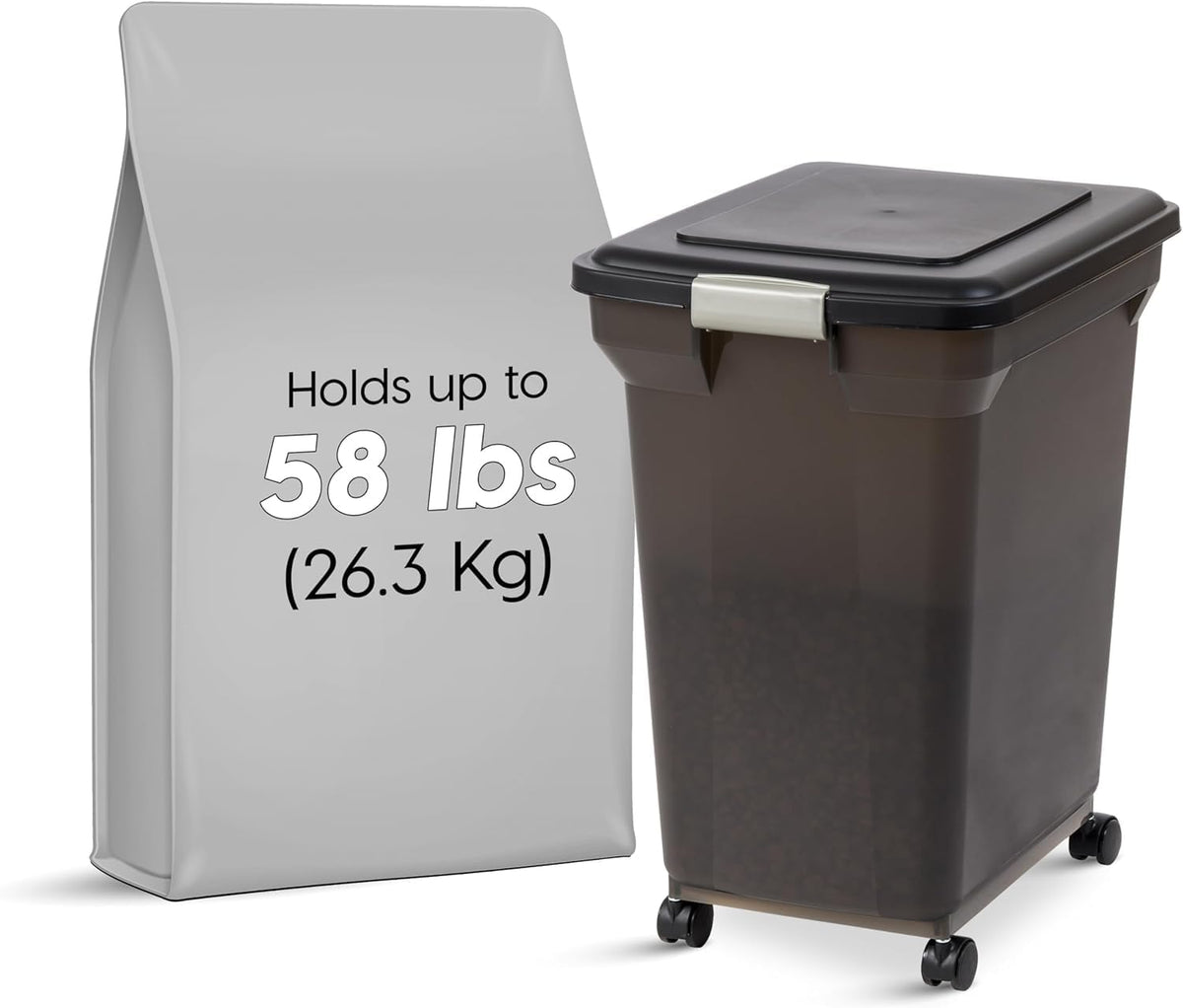 Dog Food Storage Container, Up to 58 lbs, Smoke Black, Made in USA | Wheels for Mobility, Airtight Seal, BPA-Free, Best for Bird Seed, Cat food, Cat Litter, Chicken Feed, Pellets