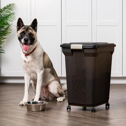 Dog Food Storage Container, Up to 58 lbs, Smoke Black, Made in USA | Wheels for Mobility, Airtight Seal, BPA-Free, Best for Bird Seed, Cat food, Cat Litter, Chicken Feed, Pellets