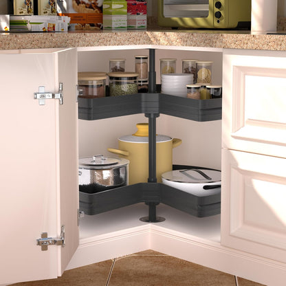 28" Kidney Lazy Susan for Cabinet,270° Height Adjustable Replacement Shelves for Kitchen Corner Cabinet, Metal, Dark Gray (Cannot Be Door-Mounted)