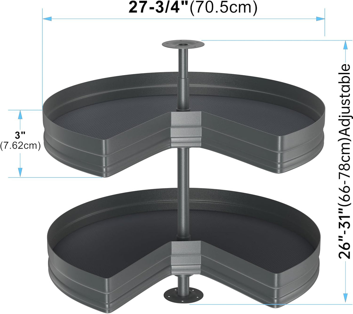 28" Kidney Lazy Susan for Cabinet,270° Height Adjustable Replacement Shelves for Kitchen Corner Cabinet, Metal, Dark Gray (Cannot Be Door-Mounted)