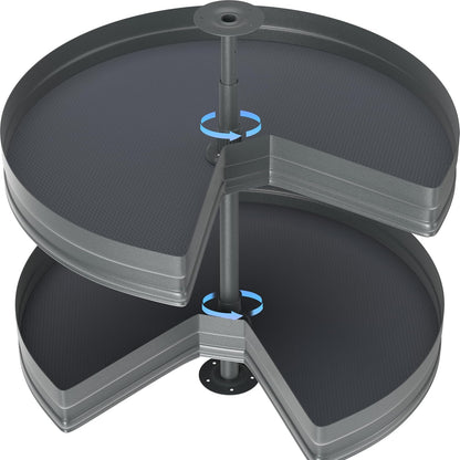 28" Kidney Lazy Susan for Cabinet,270° Height Adjustable Replacement Shelves for Kitchen Corner Cabinet, Metal, Dark Gray (Cannot Be Door-Mounted)