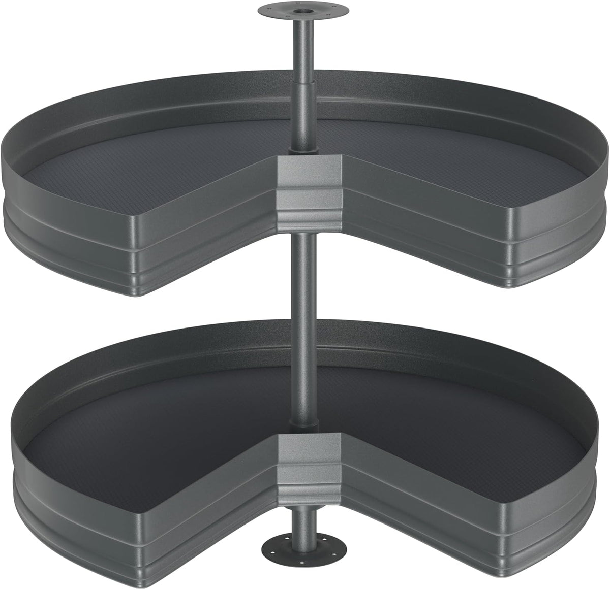 28" Kidney Lazy Susan for Cabinet,270° Height Adjustable Replacement Shelves for Kitchen Corner Cabinet, Metal, Dark Gray (Cannot Be Door-Mounted)