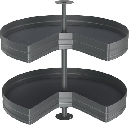 28" Kidney Lazy Susan for Cabinet,270° Height Adjustable Replacement Shelves for Kitchen Corner Cabinet, Metal, Dark Gray (Cannot Be Door-Mounted)