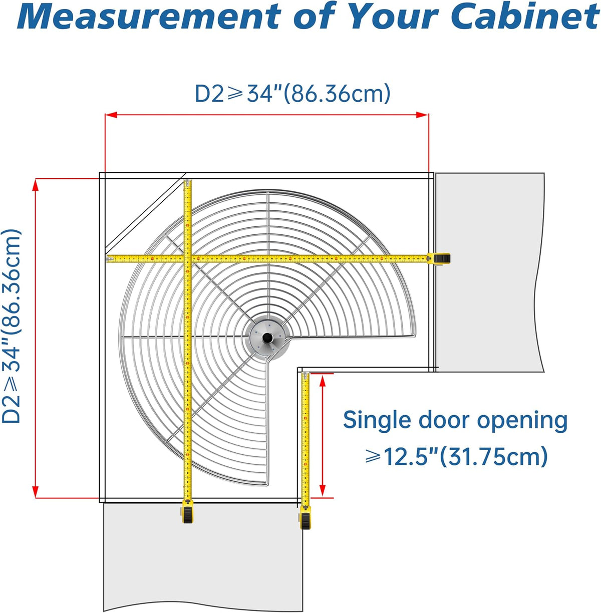 28" Kidney Lazy Susan for Cabinet,270° Height Adjustable Replacement Shelves for Kitchen Corner Cabinet, Metal, Dark Gray (Cannot Be Door-Mounted)