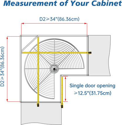 28" Kidney Lazy Susan for Cabinet,270° Height Adjustable Replacement Shelves for Kitchen Corner Cabinet, Metal, Dark Gray (Cannot Be Door-Mounted)