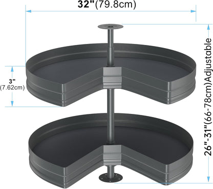 28" Kidney Lazy Susan for Cabinet,270° Height Adjustable Replacement Shelves for Kitchen Corner Cabinet, Metal, Dark Gray (Cannot Be Door-Mounted)