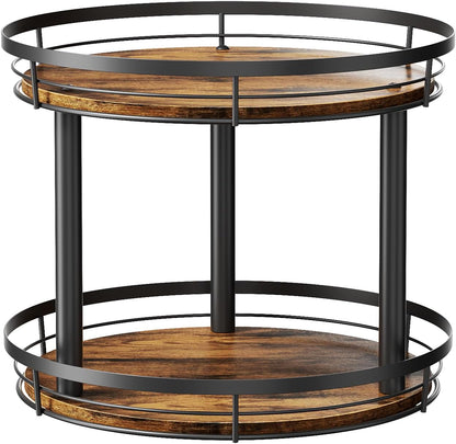 LAMU 10'' Wood Lazy Susan Spice Rack Organizer, 2 Tier Spice Organization for Cabinet, Countertop, Kitchen, Table Top, Pantry, Condiment and Seasoning Rack Organizer