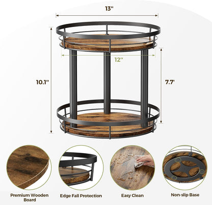 LAMU 10'' Wood Lazy Susan Spice Rack Organizer, 2 Tier Spice Organization for Cabinet, Countertop, Kitchen, Table Top, Pantry, Condiment and Seasoning Rack Organizer