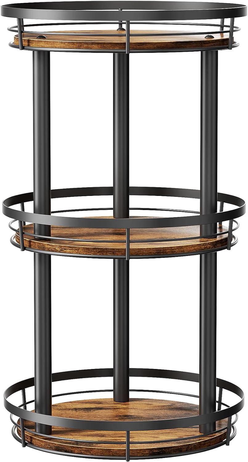 LAMU 10'' Wood Lazy Susan Spice Rack Organizer, 2 Tier Spice Organization for Cabinet, Countertop, Kitchen, Table Top, Pantry, Condiment and Seasoning Rack Organizer