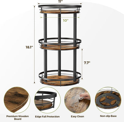 LAMU 10'' Wood Lazy Susan Spice Rack Organizer, 2 Tier Spice Organization for Cabinet, Countertop, Kitchen, Table Top, Pantry, Condiment and Seasoning Rack Organizer