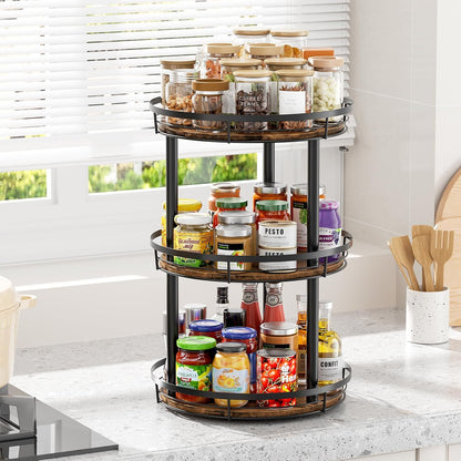 LAMU 10'' Wood Lazy Susan Spice Rack Organizer, 2 Tier Spice Organization for Cabinet, Countertop, Kitchen, Table Top, Pantry, Condiment and Seasoning Rack Organizer