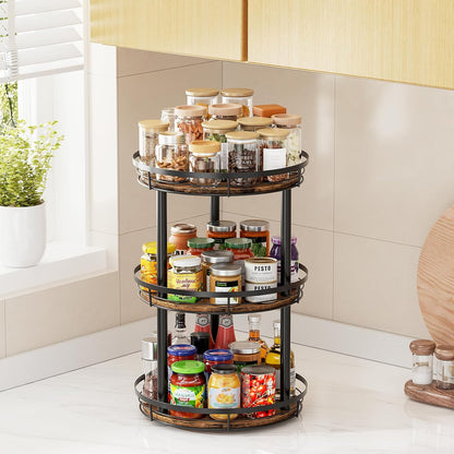 LAMU 10'' Wood Lazy Susan Spice Rack Organizer, 2 Tier Spice Organization for Cabinet, Countertop, Kitchen, Table Top, Pantry, Condiment and Seasoning Rack Organizer