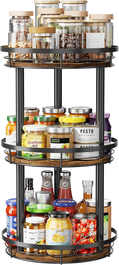 LAMU 10'' Wood Lazy Susan Spice Rack Organizer, 2 Tier Spice Organization for Cabinet, Countertop, Kitchen, Table Top, Pantry, Condiment and Seasoning Rack Organizer