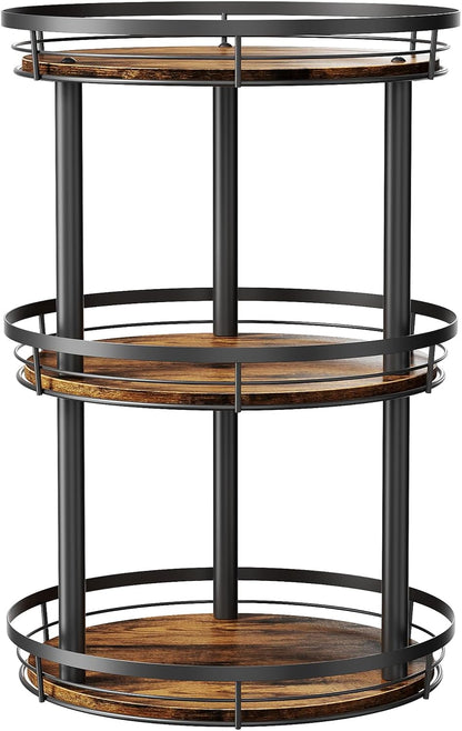 LAMU 10'' Wood Lazy Susan Spice Rack Organizer, 2 Tier Spice Organization for Cabinet, Countertop, Kitchen, Table Top, Pantry, Condiment and Seasoning Rack Organizer