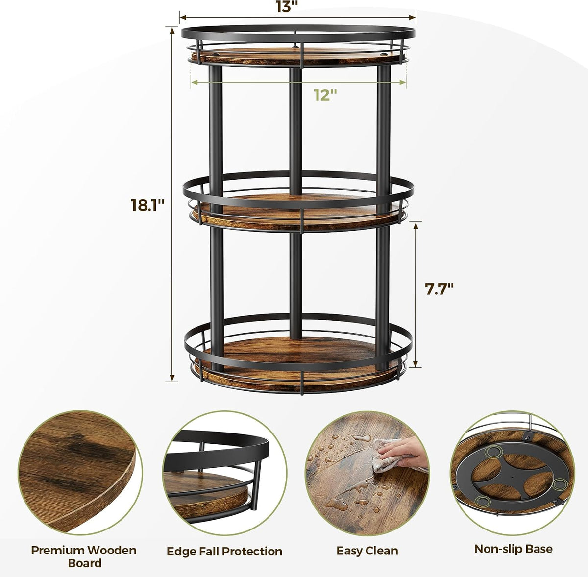 LAMU 10'' Wood Lazy Susan Spice Rack Organizer, 2 Tier Spice Organization for Cabinet, Countertop, Kitchen, Table Top, Pantry, Condiment and Seasoning Rack Organizer