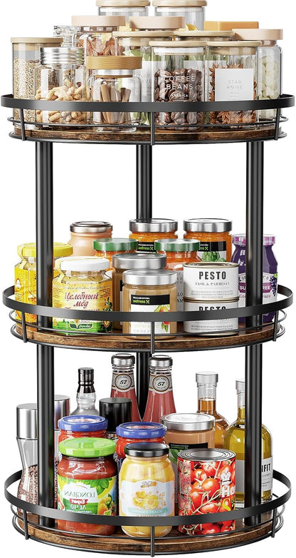 LAMU 10'' Wood Lazy Susan Spice Rack Organizer, 2 Tier Spice Organization for Cabinet, Countertop, Kitchen, Table Top, Pantry, Condiment and Seasoning Rack Organizer