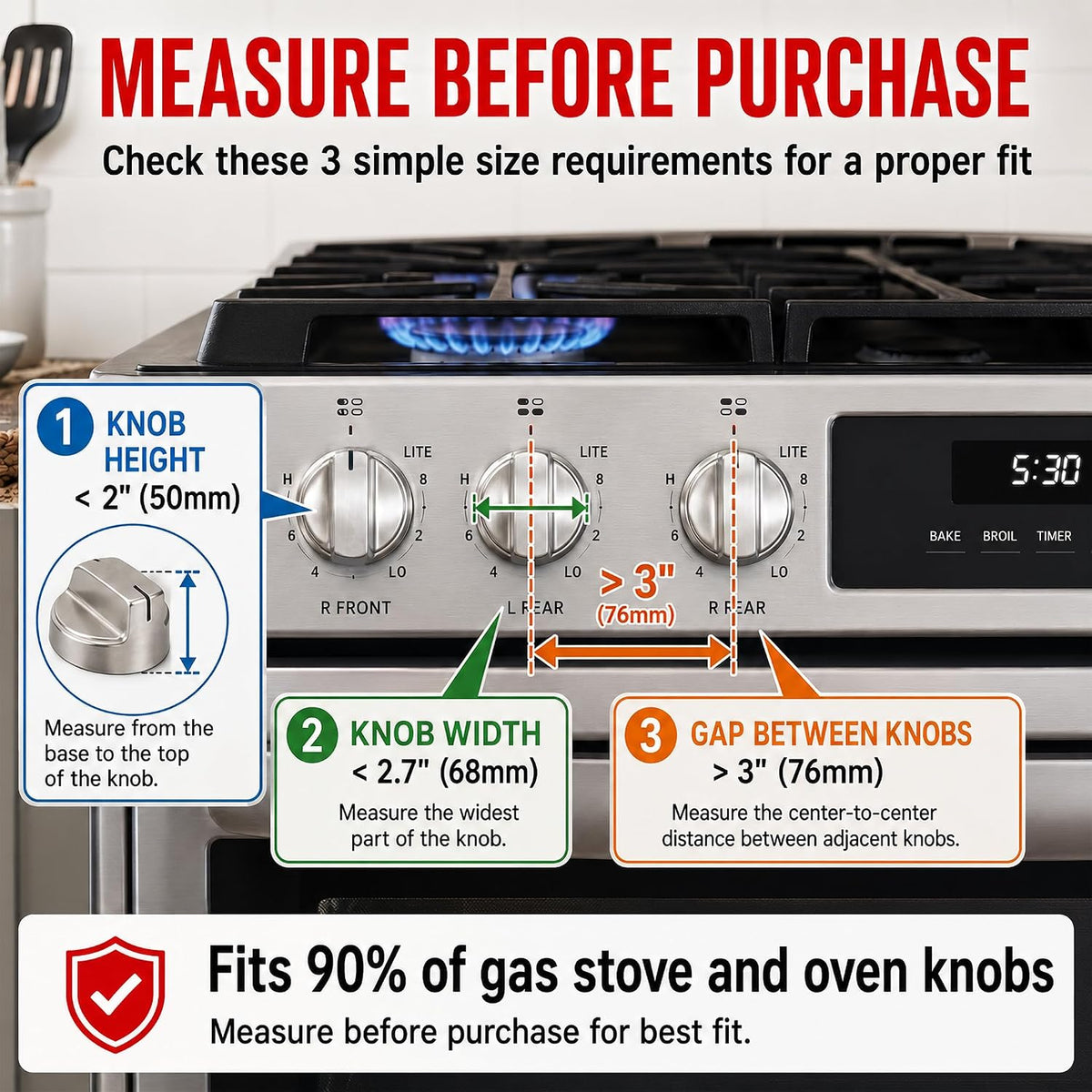 Stove Knob Safety Covers, V-0 Flame Retardant, 5 Covers & 1 Lock