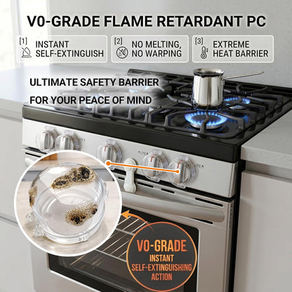 Stove Knob Safety Covers, V-0 Flame Retardant, 5 Covers & 1 Lock