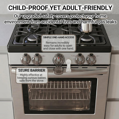 Stove Knob Safety Covers, V-0 Flame Retardant, 5 Covers & 1 Lock