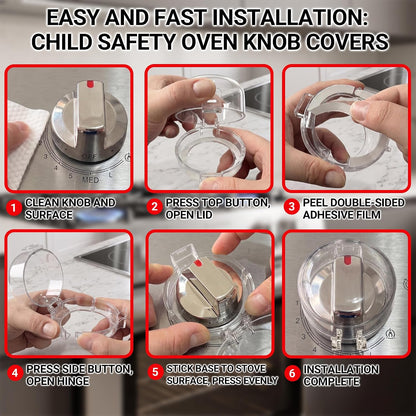 Stove Knob Safety Covers, V-0 Flame Retardant, 5 Covers & 1 Lock