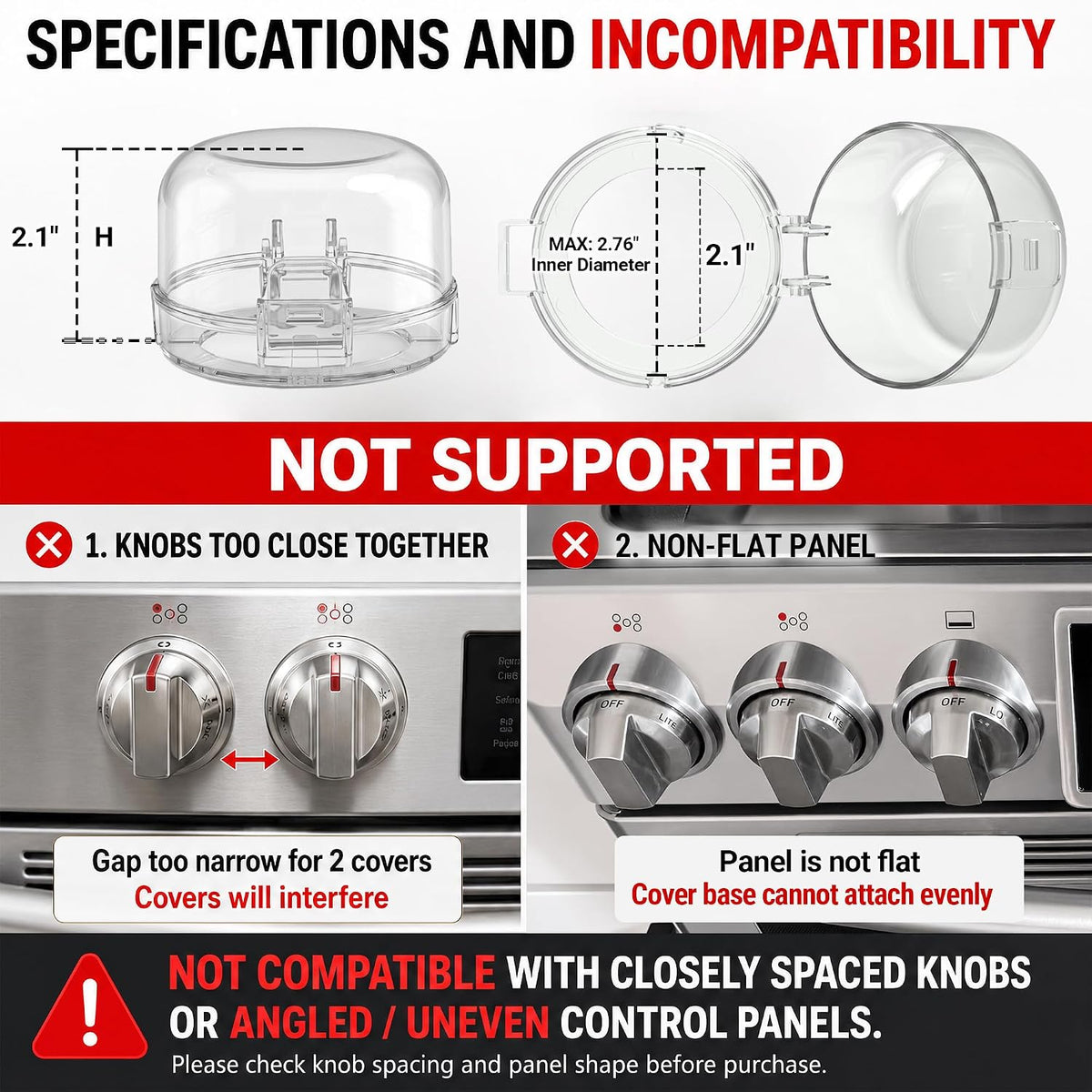 Stove Knob Safety Covers, V-0 Flame Retardant, 5 Covers & 1 Lock