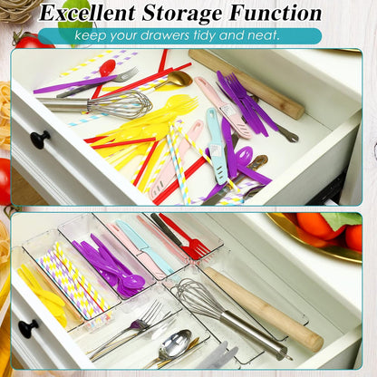 12 Pcs Plastic Drawer Organizers, Silverware Tray, 9 x 3 x 2, Clear