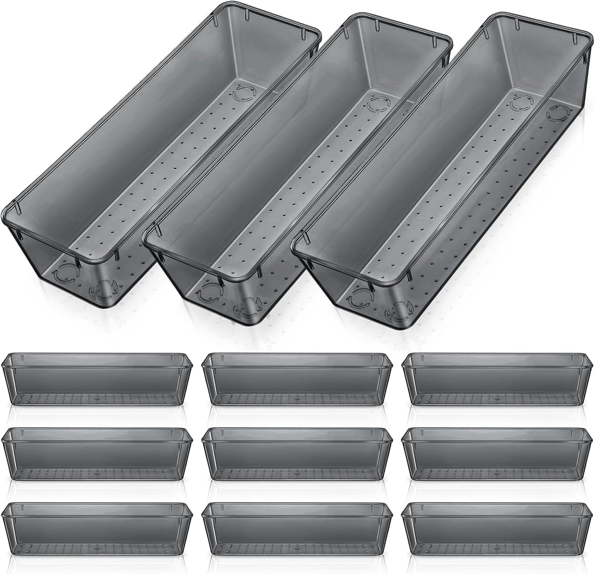 12 Pcs Plastic Drawer Organizers, Silverware Tray, 9 x 3 x 2, Clear