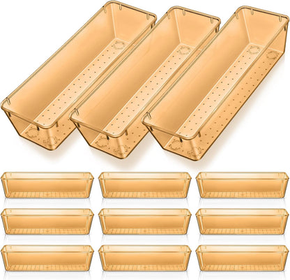 12 Pcs Plastic Drawer Organizers, Silverware Tray, 9 x 3 x 2, Clear